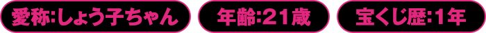 愛称：しょう子ちゃん／年齢：21歳／宝くじ歴：1年