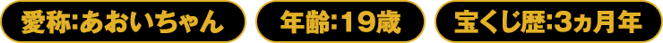 愛称:あおいちゃん/年齢:19歳/宝くじ歴:3ヵ月