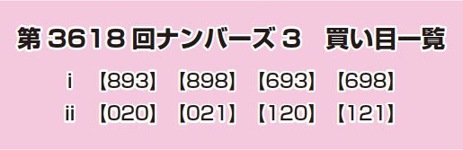 第3618回ナンバーズ3買い目一覧