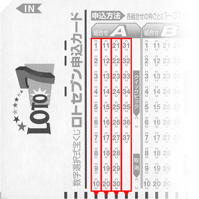 4列のいずれかで4つの数字をマークする!